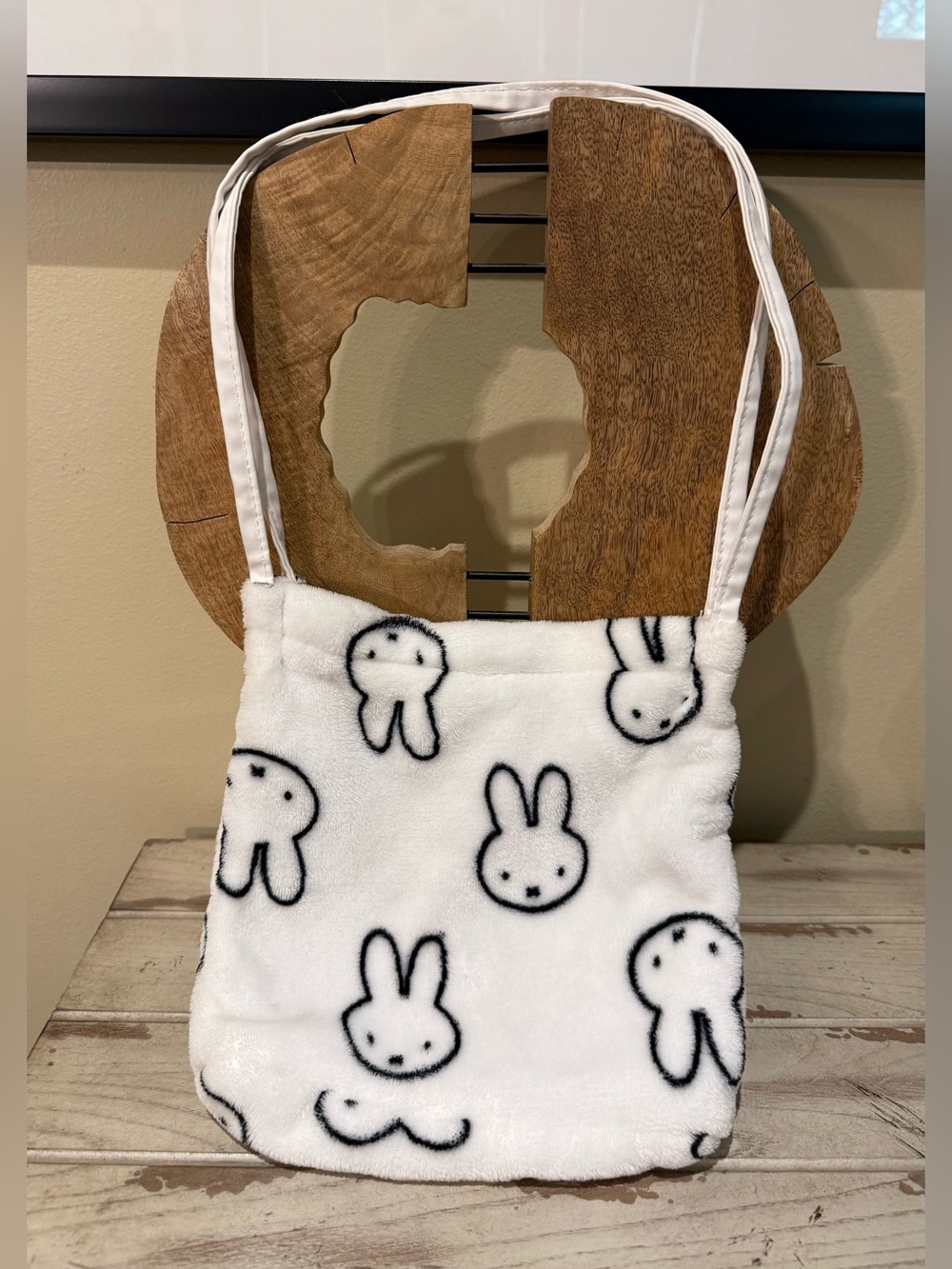 Miffy White Fleece Plush Shoulder Bag Tote Magnetic Snap Closure